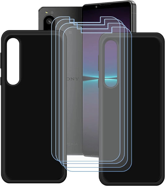 LCEHTOGYE Case for Sony Xperia 1 V + 4 Pcs Tempered Glass Screen Protector, 2 X Slim Black Shock-Absorption Soft TPU Bumper Protective Phone Case Cover for Sony Xperia 1 V (6,5")  LCEHTOGYE   