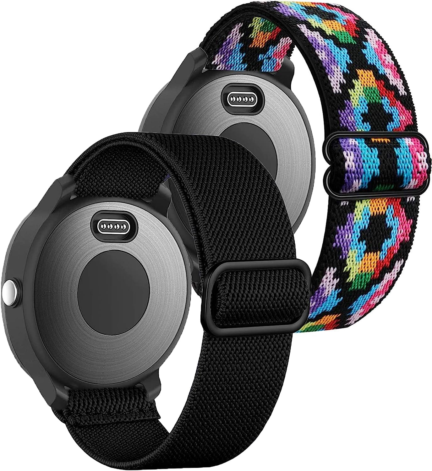 GARTOO Elastic Bands for Garmin Venu/Sq/Sq 2/Forerunner 245/645 Music Watch Bands, 20Mm Nylon Sport Wristband for Garmin Vivomove Hr/Sport,Vivoactive 3 Men Women (Black+Gray)  GARTOO Black+Colorful  