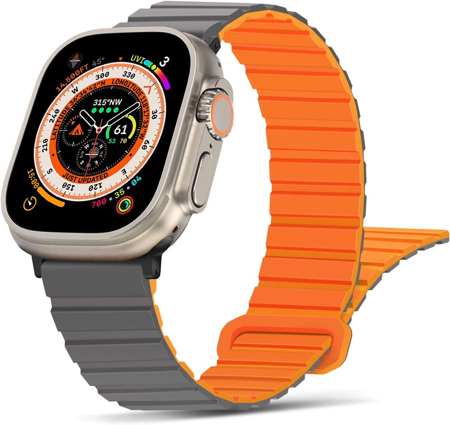 Tasikar Compatible with Apple Watch Band 49Mm 45Mm 44Mm 42Mm Silicone Magnetic Loop Bands [Double Sided Wearable] Designed for Apple Watch Ultra Series 8 7 (45Mm) SE 6 5 4 (44Mm) 3 2 1 (42Mm), Grey Orange  Tasikar   