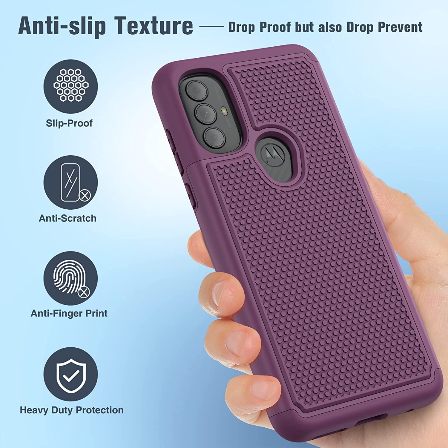 BNIUT for Motorola Moto G Power 2022 Case: Moto G Play 2023 Case & Moto G Pure 2021 Case - Dual Layer Protective Heavy Duty Phone Cover Shockproof Rugged with Non Slip Textured (Burgundy Purple)  binghexin   