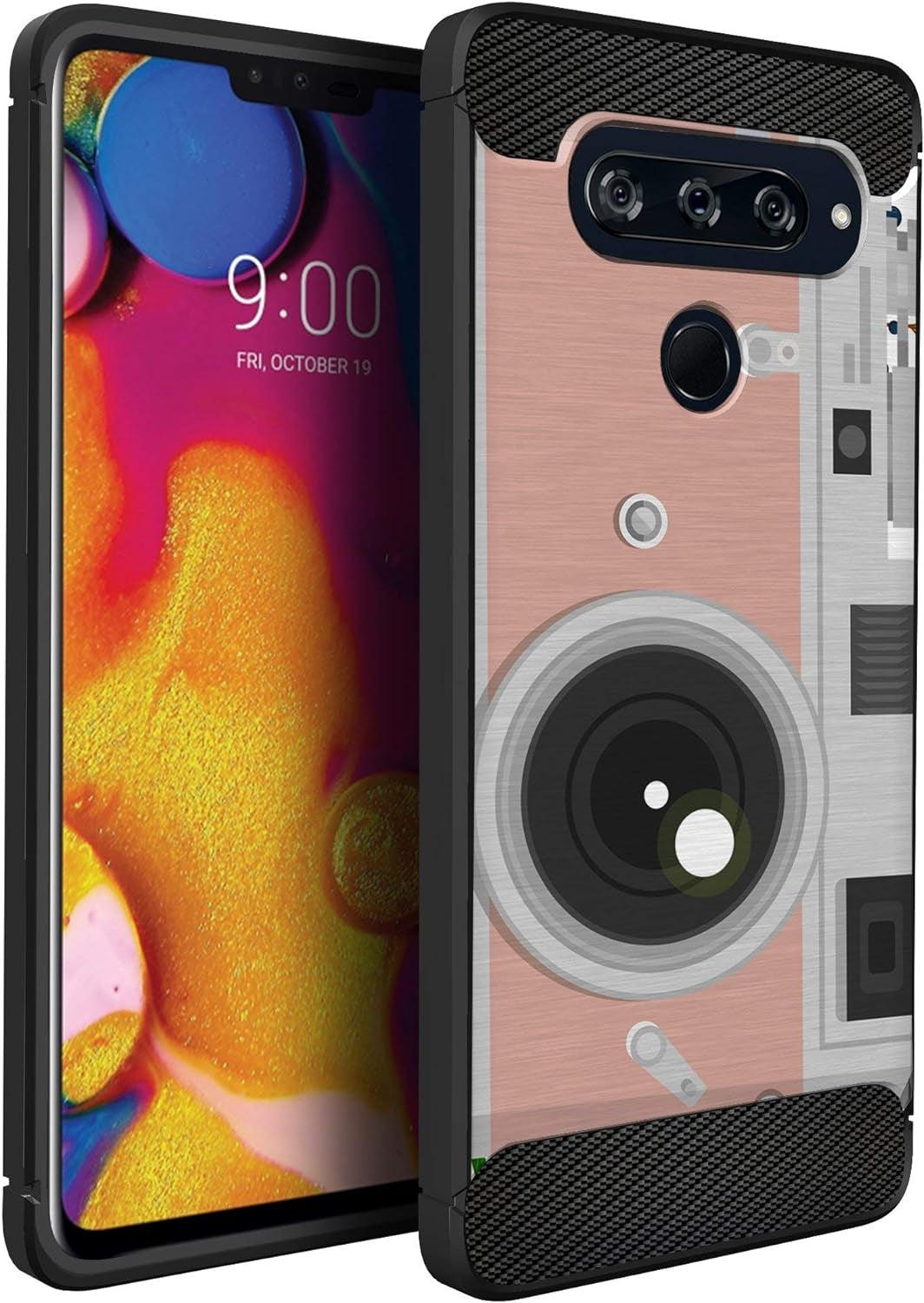 Casesondeck Case Compatible with [LG V40 Thinq] Pictorial Patterned TPU Design Case Flexible Slim and Elegant (Astronaut)  CasesonDeck Pink Camera  