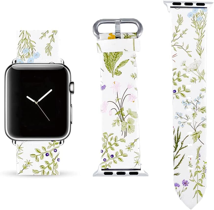 White Marble Replacement Band Compatible for Iwatch 42Mm/44Mm Pastel Bay Wrist Band PU Leather Strap Compatible for Apple Watch Smartwatch Series 8 7 6 5 4 3 2 1 SE Version  Pastel Bay Blooming Flowers 38mm/40mm 