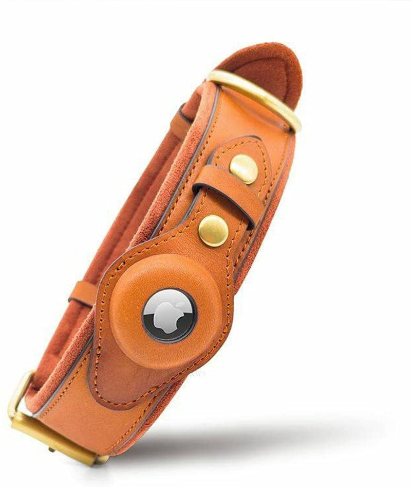 Airtag Dog Collar for Apple Airtag – Leather Dog Collar with Apple Airtag Holder – Smart Collars for Dog – GPS Dog Collar – Dog Collar with Airtag Holder (L, Brown)  ALBION   