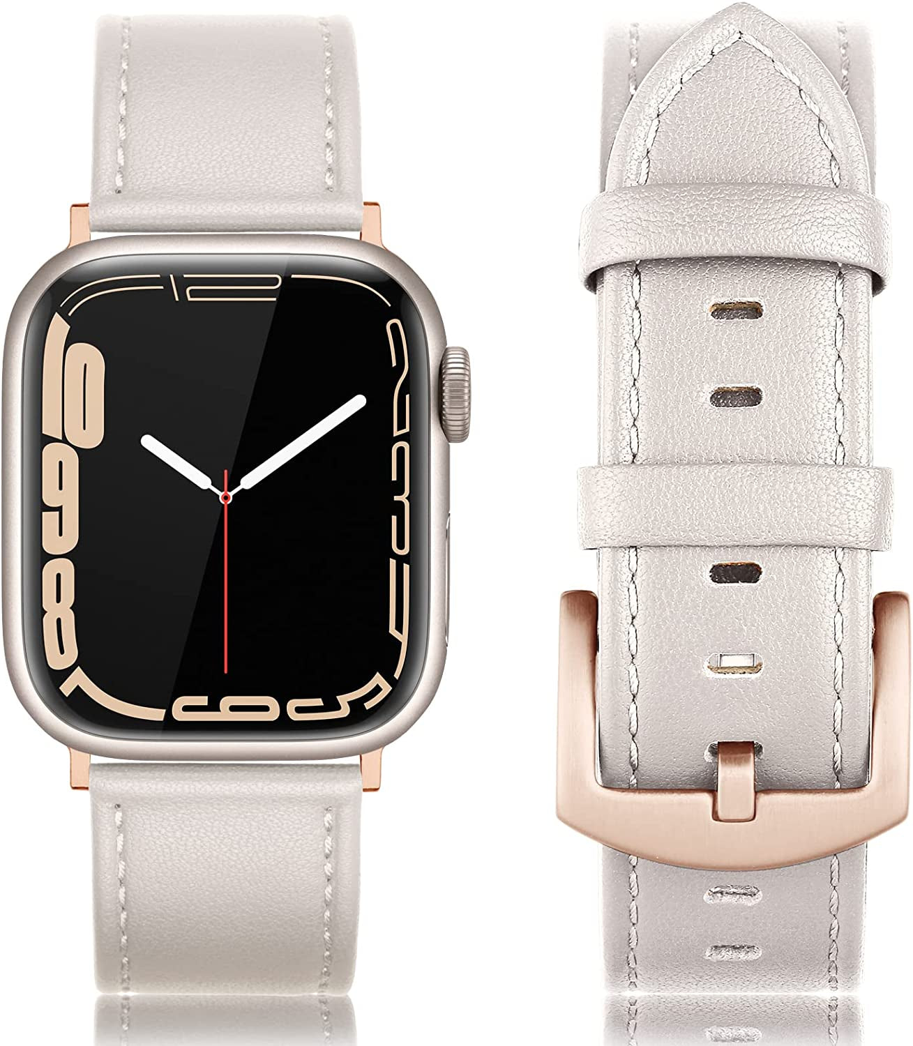 EDIMENS Leather Bands Compatible with Apple Watch 45Mm 42Mm 44Mm Band Men Women, Vintage Genuine Leather Wristband Replacement Band Compatible for Apple Watch Iwatch Series 8 7 6 5 4 3 2 1, SE Sports Retro Walnut  EDIMENS Ivory White/Rose Gold  