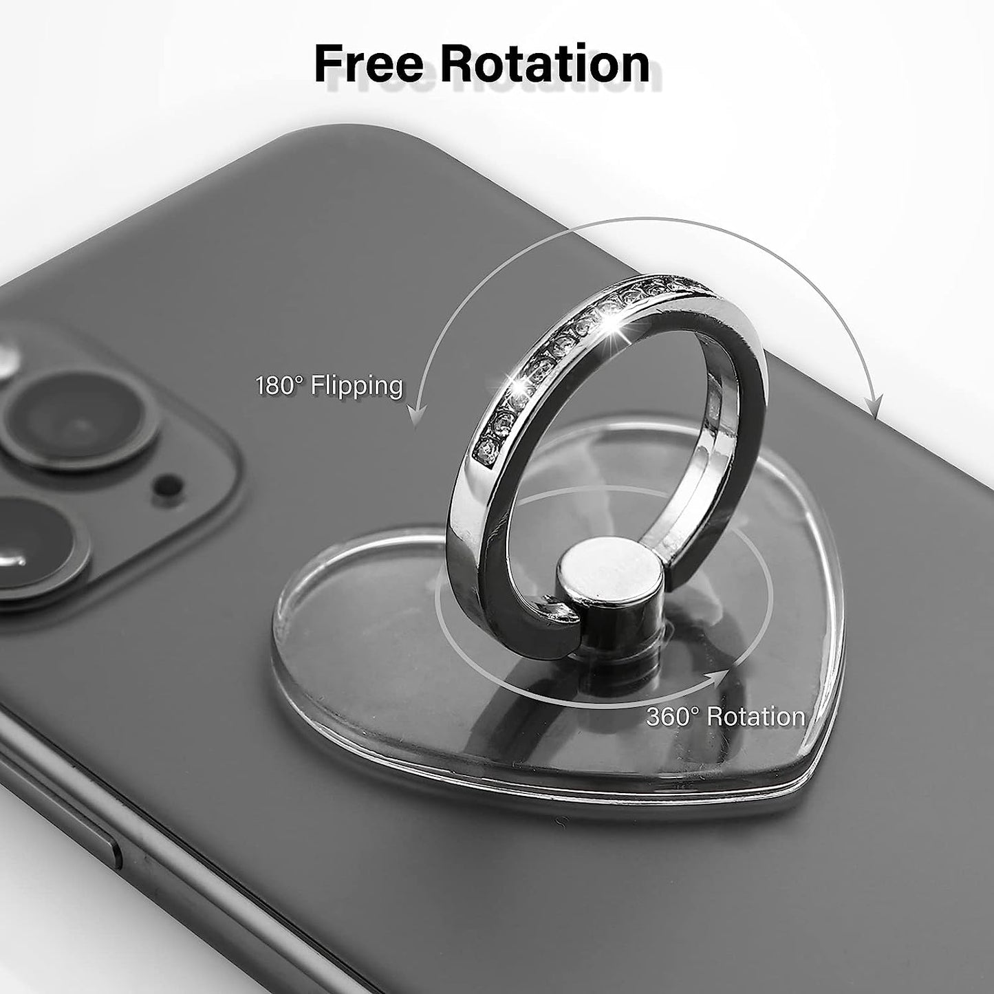 Emzrivo Cell Phone Ring Holder Stand, Transparent Phone Ring Holder Finger Kickstand 360° Rotation Phone Ring Finger Grip Compatible with All Smartphones(Heart-Silver)  emzrivo   