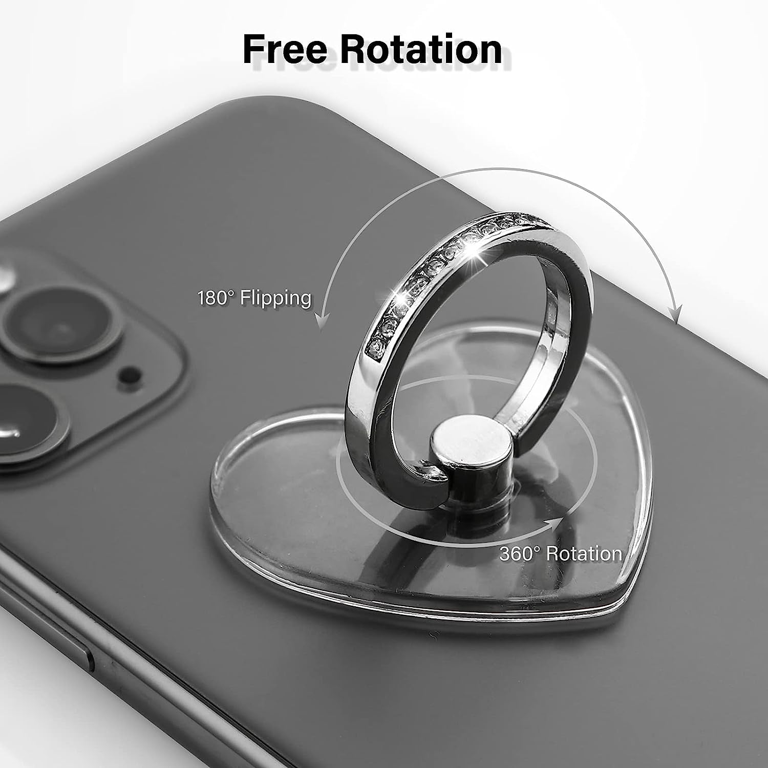 Emzrivo Cell Phone Ring Holder Stand, Transparent Phone Ring Holder Finger Kickstand 360° Rotation Phone Ring Finger Grip Compatible with All Smartphones(Heart-Silver)  emzrivo   