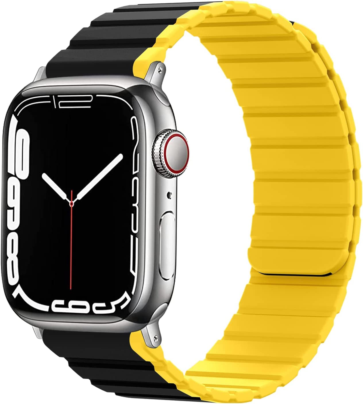 WINGLE for Apple Watch Ultra Band 49Mm Series 8 Series 7 45Mm 44Mm 42Mm Men, Strong Magnetic Bands Bracelet Adjustable Silicone Sport Strap for Apple Watch SE 6 5 4 3 2 1 Iwatch Women,Grey/Orange  WINGLE Black with Yellow 41mm/40mm/38mm 