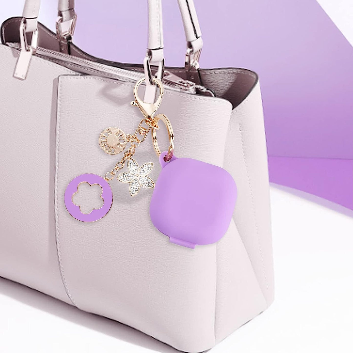 OLEBAND Galaxy Buds 2 Pro 2022/Galaxy Buds 2/Pro Case 2021/Galaxy Buds Live 2020 Case Cover,Soft Silicone Protective Cover with Cute Keychain Accesories,For Women and Girls,Purple  OLEB   