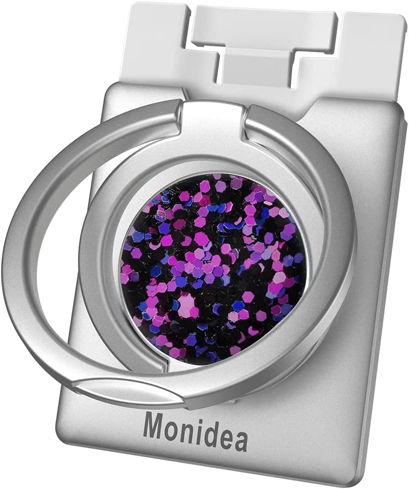 Monidea Phone Ring Holder, Phone Grip Finger Kickstand Wireless Charging Friendly, 360°Rotation Metal Phone Ring Grip Stand Work with Magnetic Car Mount for Iphone Samsung Ipad Tablets & More - Black  MonIdea White - Sparkle Purple  