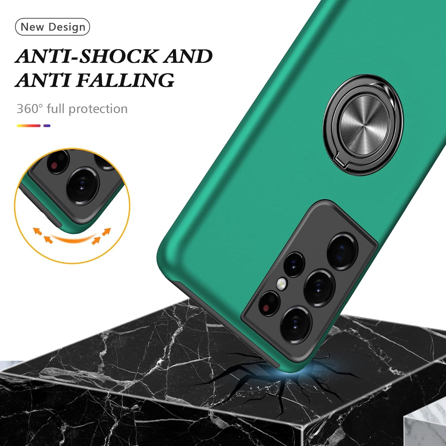 HONG-AMY for S21 Ultra Case, Samsung Galaxy S21 Ultra Case with Self Healing Flexible TPU Screen Protector[2 Pack], Military Grade Invisible Kickstand Phone Case for Galaxy S21 Ultra 5G-Green  HONG-AMY   