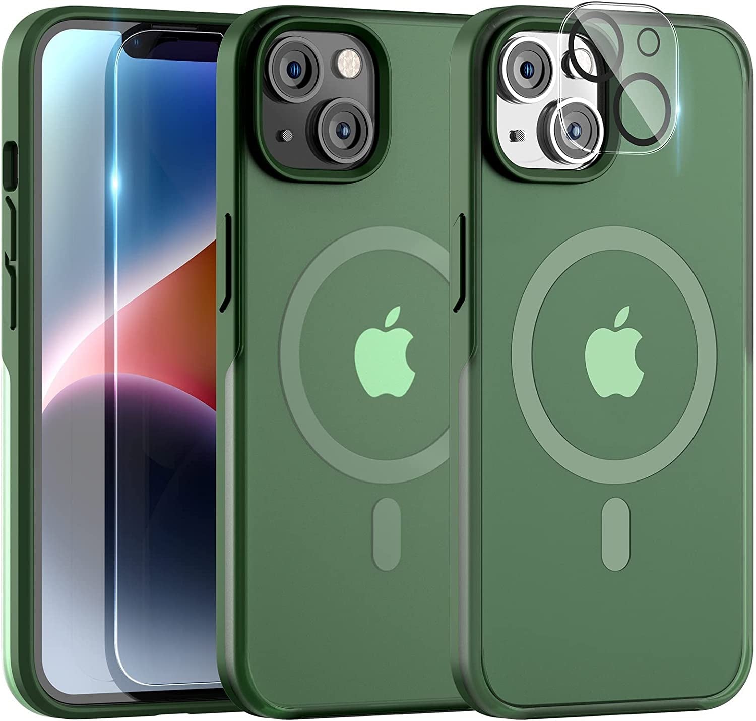 TAURI [5 in 1 Magnetic Case for Iphone 14 Pro [Military Grade Drop Protection] with 2X Screen Protector +2X Camera Lens Protector, Translucent Matte Slim Fit Designed for Magsafe Case-Green  TAURI   