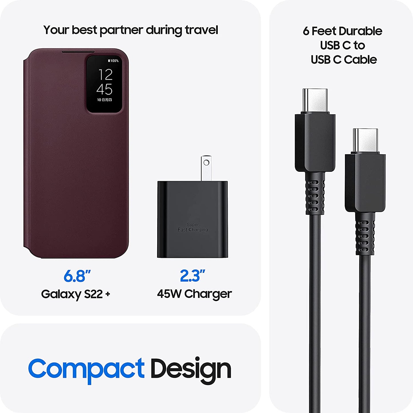 45W Super Fast Charging USB Type C Wall Charger Block for Samsung Galaxy S23 Ultra/S23/S23+/S22 Ultra/S22+/S22/Note 10/Note 20/S20/S21/S10, Galaxy Tab S7/S8 Ultra, Galaxy A, PPS Charger & 6Ft C Cable  BOVICAS   