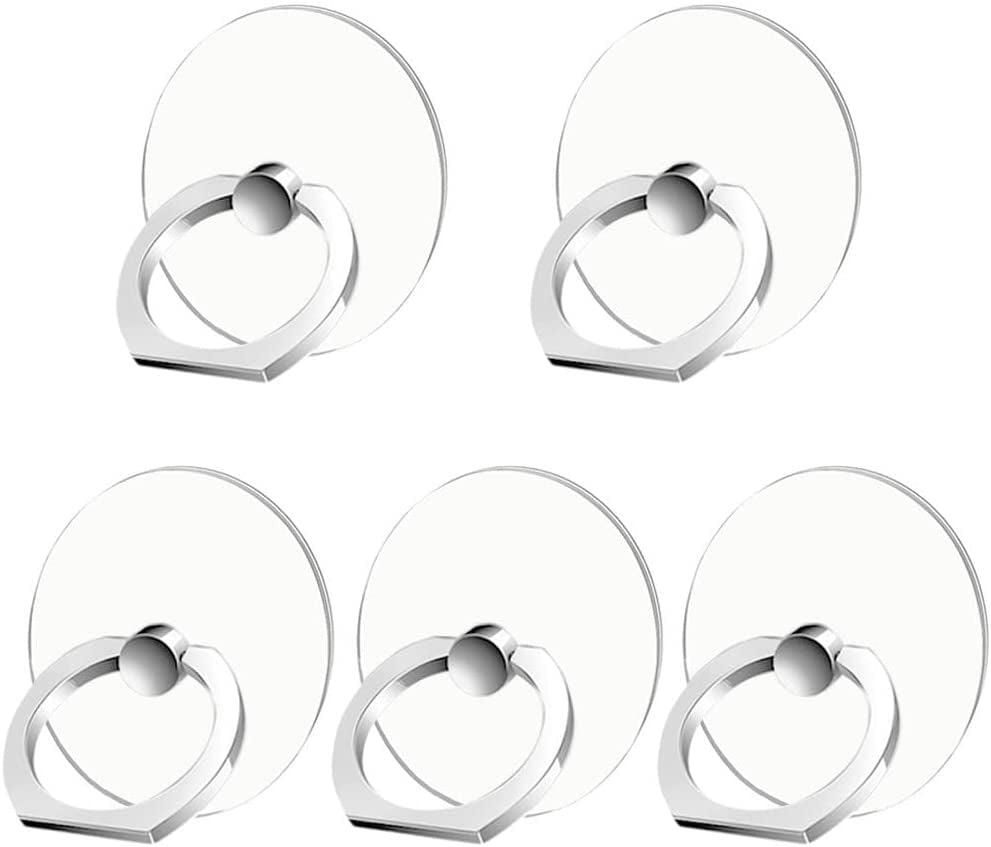 Kinizuxi Cell Phone Ring Holder Stand 5 Pack Silver, Transparent Phone Ring Holder Grip Finger Kickstand, 360° Rotation Phone Ring for Phone Cases  Marrain   