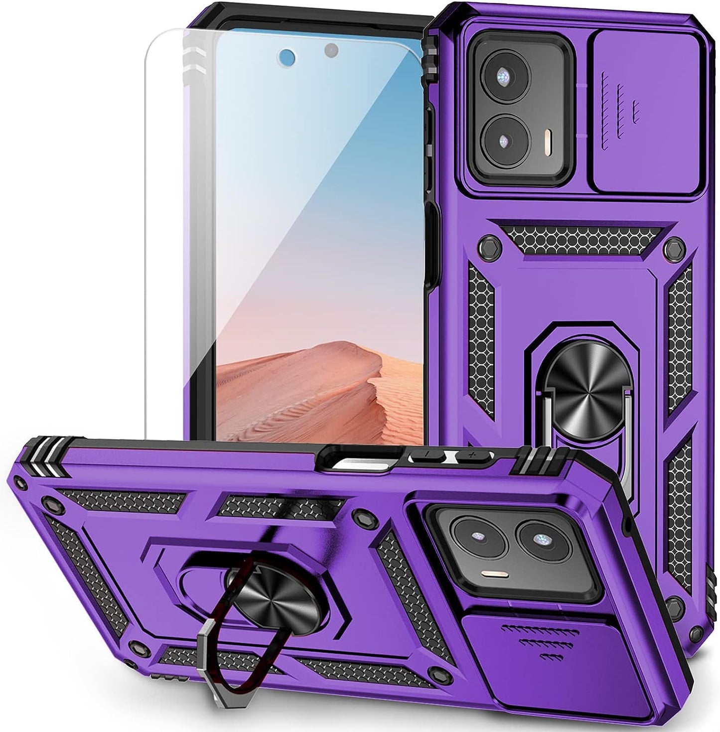 For Moto G 5G 2023 Case with Slide Camera Cover HD Screen Protector [Military Grade 16Ft. Drop Tested] Magnetic Ring Holder Kickstand Protective Phone Case for Motorola Moto G 5G 2023, Navy Blue  PUSHIMEI Co., Ltd. Purple W/ Slide Camera 2Nd Gen. Military Grade  