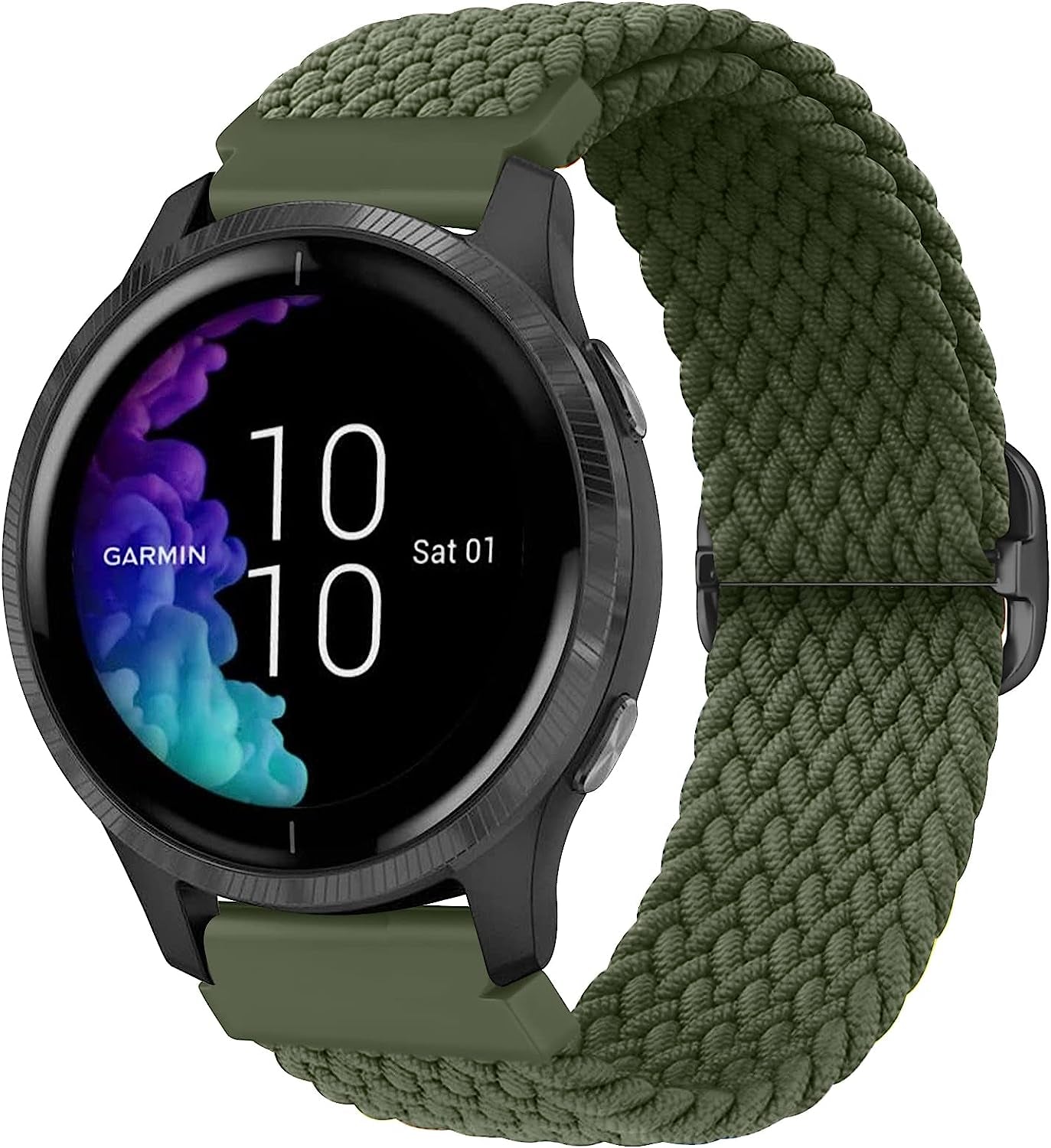 Wanme Bands for Garmin Venu / Vivoactive 3 Watch Band, 20Mm Adjustable Braided Elastic Replacement Wristband Strap for Garmin Venu Sq, Vivoactive 3 Music, Forerunner 645 / 245 Music, Samsung Galaxy Watch 4  Wanme Green  