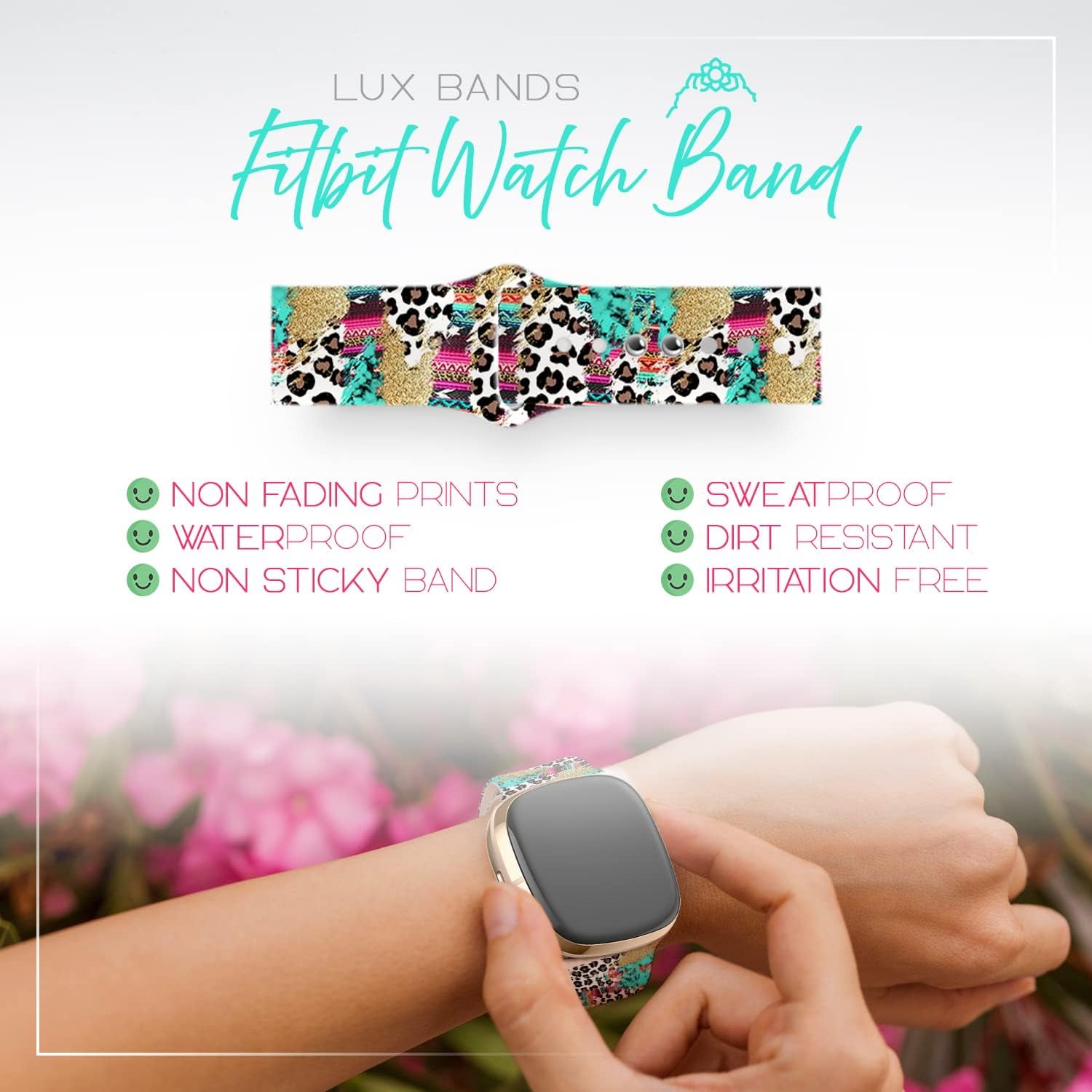 Lux Bands Printed Watch Band - Compatible Fitbit Watch Strap -Smart Watch Band with Stainless Steel Buckle - Compatible Watch Band with Silicone Strap - Adjustable Wristbands for Multi Usage  Lux Bands   
