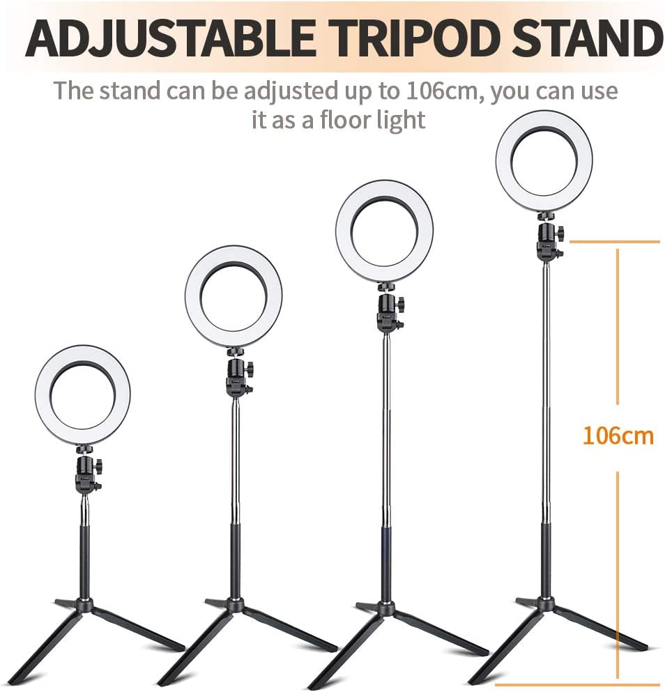 Travor 6-Inch Dimmable LED Selfie Ring Light with Adjustable Stand with Remote Control, 3 Modes and 11-Level Brightness for Youtube Makeup Photography Shooting  TRAVOR   