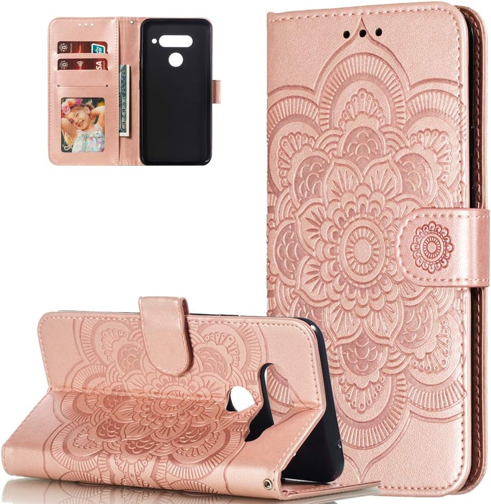 Asdsinfor LG V40 Case Full Stylish Advanced Embossing Wallet Case Credit Cards Slot with Stand for PU Leather Shockproof Flip Magnetic Case for LG V40 / V40 Thinq Sunflower Green LD  Asdsinfor Ld: Rose Gold  