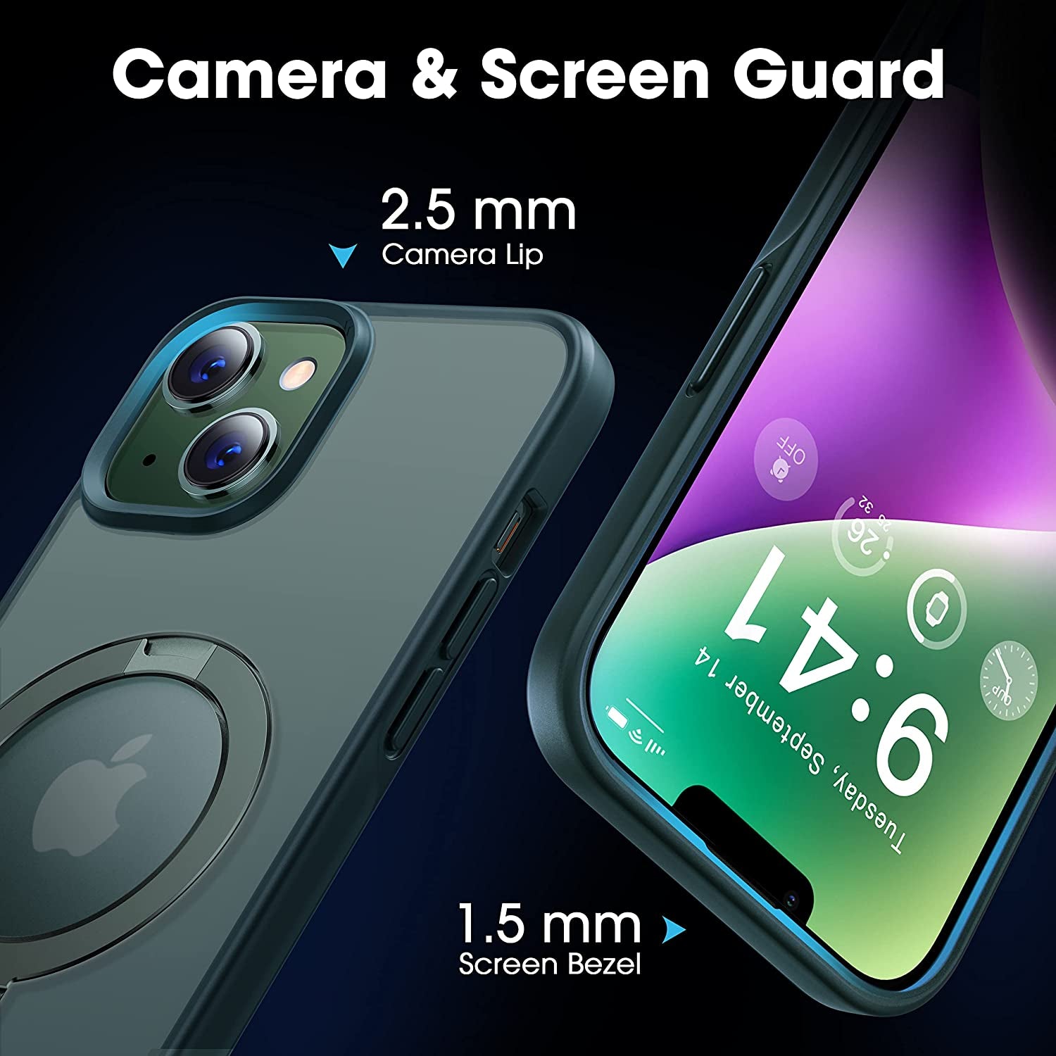 CASEKOO for Iphone 13 Case/Iphone 14 Case with Magnetic Invisible Stand [Military Drop Protection] [Compatible with Magsafe] Shockproof Slim Translucent Matte Phone Cases for Men Women 6.1 Inch, Green  CASEKOO   