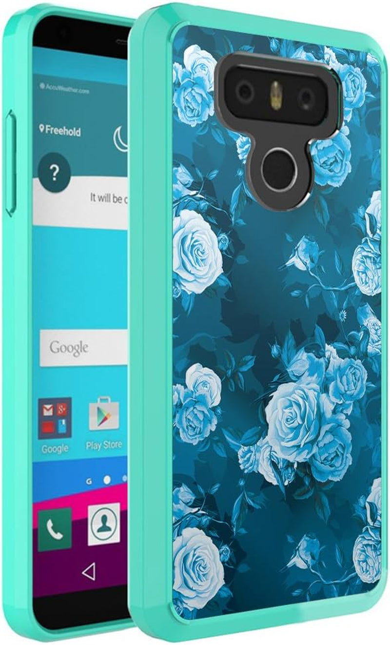 Capsule Case for LG G6 [Hybrid Slim Shockproof Heavy Duty Hard Back Shield Fused TPU Edge Bumper Cute Girly Women Case Teal Mint Green] for LG G6 - (Blue White Roses)  HRWireless   