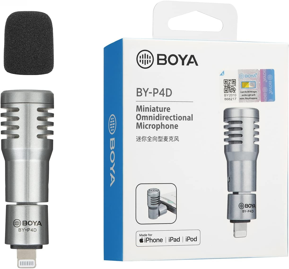 BOYA BY-P4D Iphone Microphone Ios Mini Phone Mic with Lightning Port for Iphone/Ipad/Ipod Foldable External Microphone with Wind Foam for Youtube,Vlogging,Live Stream,Video Record  BOYA   
