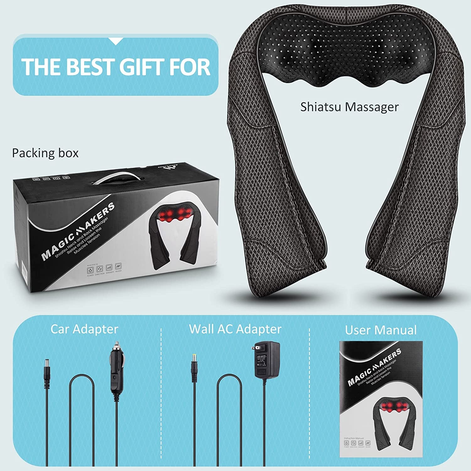 Magicmakers Neck Massager, Back Massager with Heat, Shiatsu Massager Neck, Electric Shoulder Massager, Kneading Massager Back, Massage for Neck Pain Back Pain, Birthday Gifts for Women Men  Magic Makers   