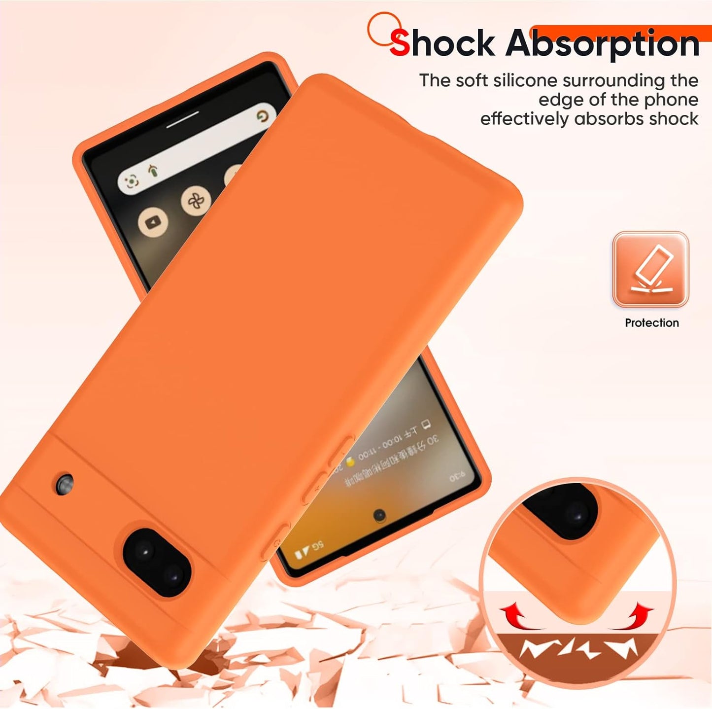 Leyi for Liquid Silicone Google Pixel 6A 5G Case: with 2-Pack Tempered Glass Screen Protectors, Soft Microfiber Liner, Orange  LeYi   