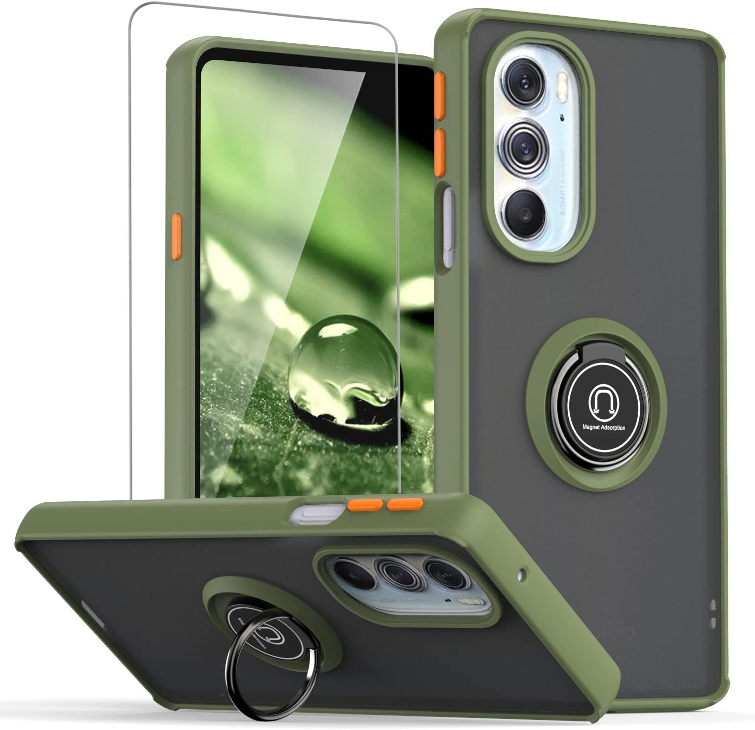 TJS for Motorola Moto Edge plus 2022 / Moto Edge+ 5G UW 2022 / XT2201 / Edge 30 Pro Case with Tempered Glass Screen Protector Metal Ring Kickstand Magnetic Support Protection Phone Case (Light Blue)  TJS Green  