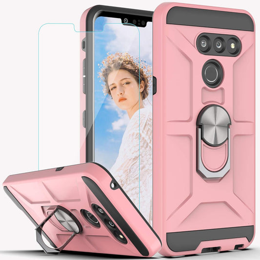 Ymhxcy Compatible for LG G8/G8 Thinq Case with HD Screen Protector,360 Degree Rotating Ring Kickstand Holder Dual Layers of Shockproof Phone Case for LG G8-ZS Rose Gold  YmhxcY   