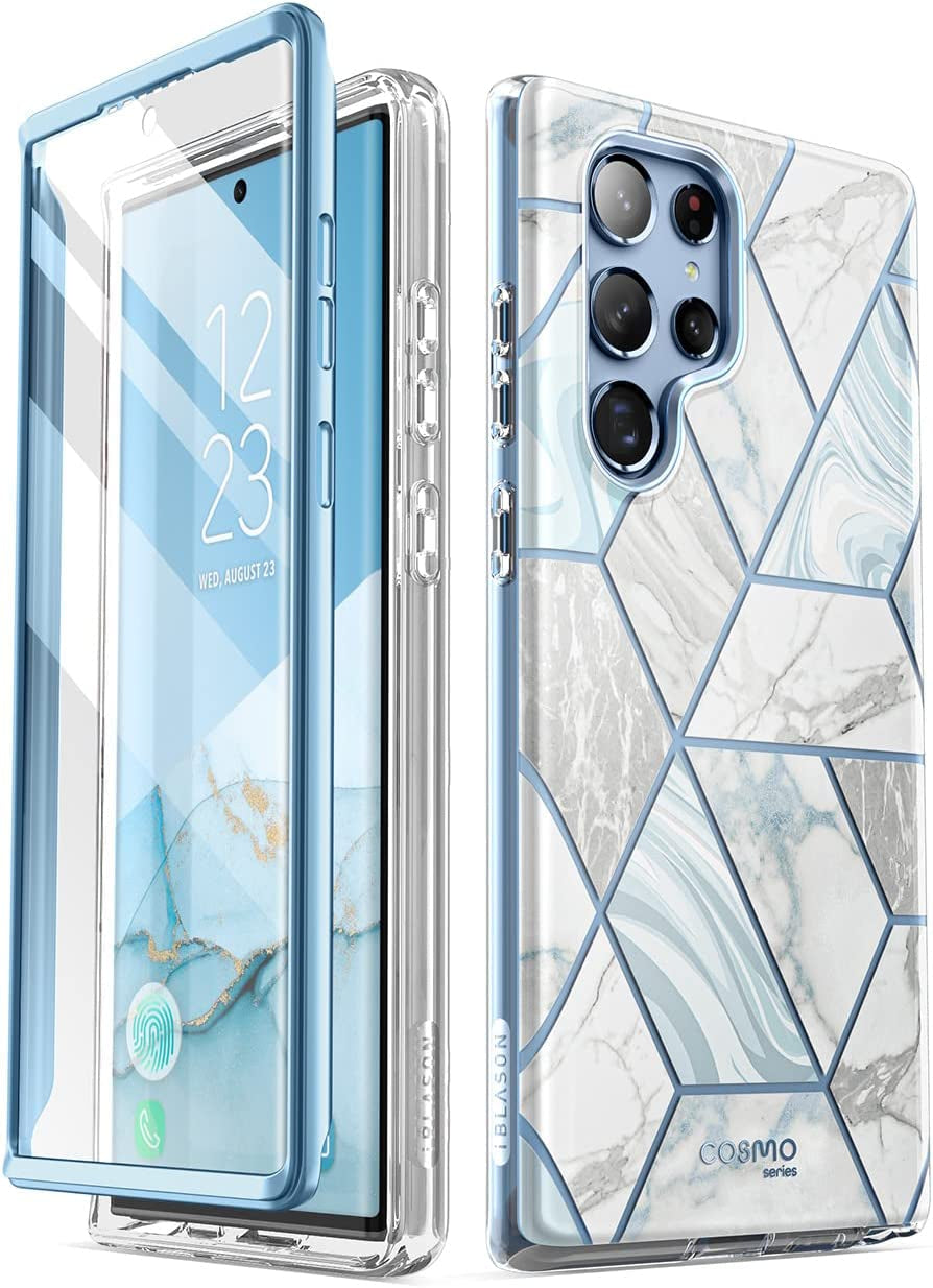 I-Blason Cosmo Series for Samsung Galaxy S22 Ultra 5G (2022 Release), Slim Stylish Protective Case with Built-In Screen Protector (Ocean)  i-Blason Coast  