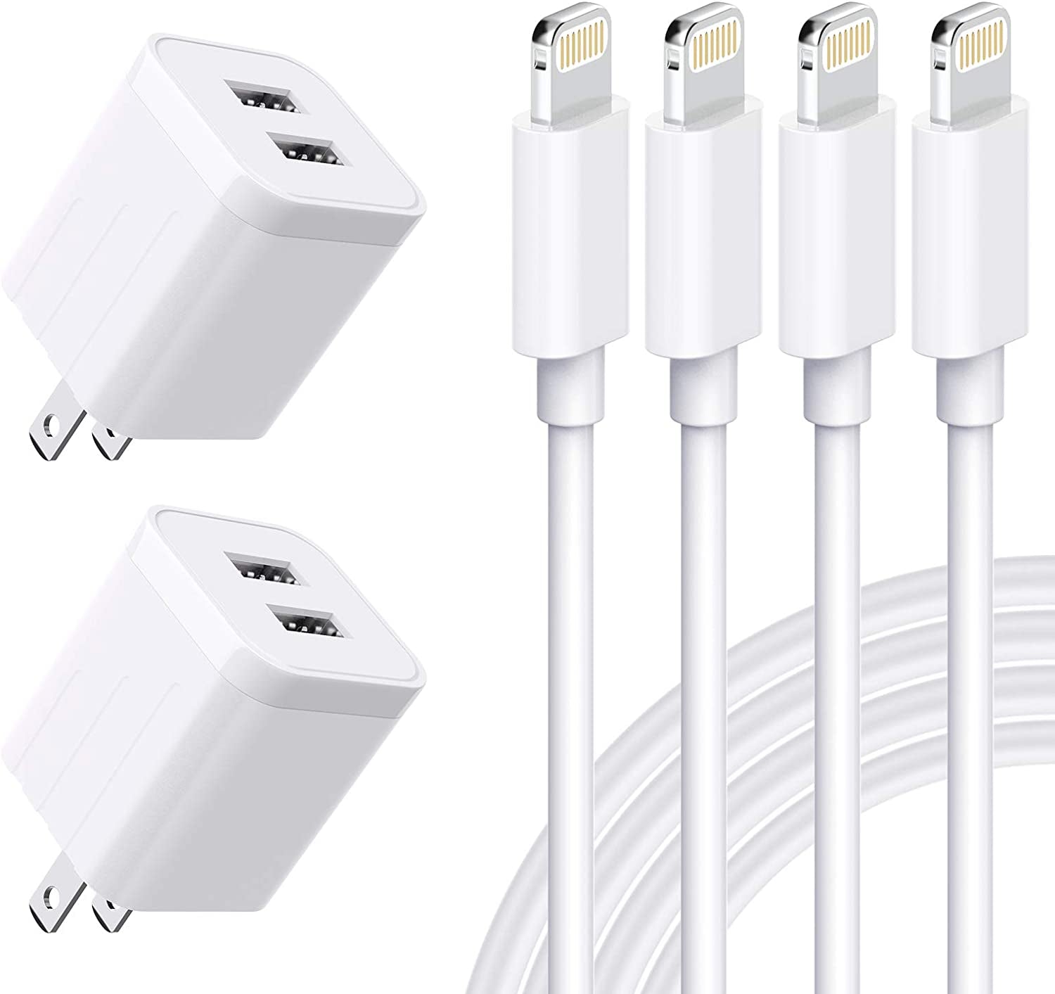 USB Wall Charger, [Apple Mfi Certified] Iphone Charger Lightning Cable 6FT(4PACK) Fast Charging Data Sync Cords Dual Port USB Plug Compatible with Iphone 12/Mini/Pro/Max/11/Pro/Xs/Xr/X/8/7/Plus  Qntry   