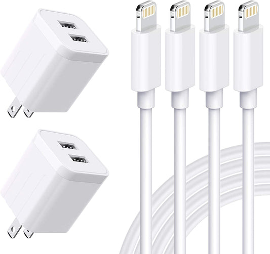 USB Wall Charger, [Apple Mfi Certified] Iphone Charger Lightning Cable 6FT(4PACK) Fast Charging Data Sync Cords Dual Port USB Plug Compatible with Iphone 12/Mini/Pro/Max/11/Pro/Xs/Xr/X/8/7/Plus  Qntry   