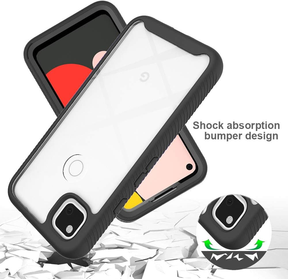 Circlemalls- Google Pixel 4A Case, [Not Fit Pixel 4A 5G/Pixel 4] with [Tempered Glass Screen Protector Included], 12 Feet Drop Test Proof Clear Durable Armor Protective Phone Cover - Black  Circlemalls   