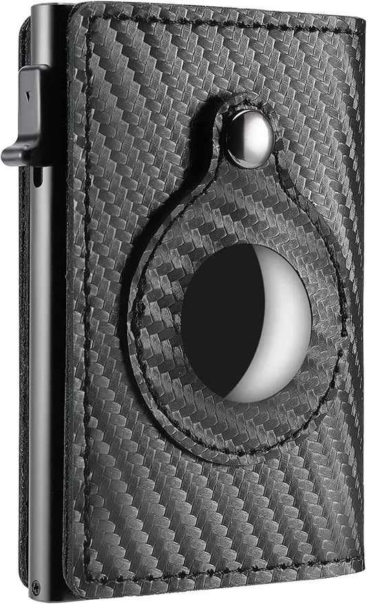 MYBESTFURN Minimalist Wallets for Men, Premium Genuine Leather Credit Card Holder for Airtag with Slim Wallet RFID Technology(Carbon Airtags Slot)  MYBESTFURN   