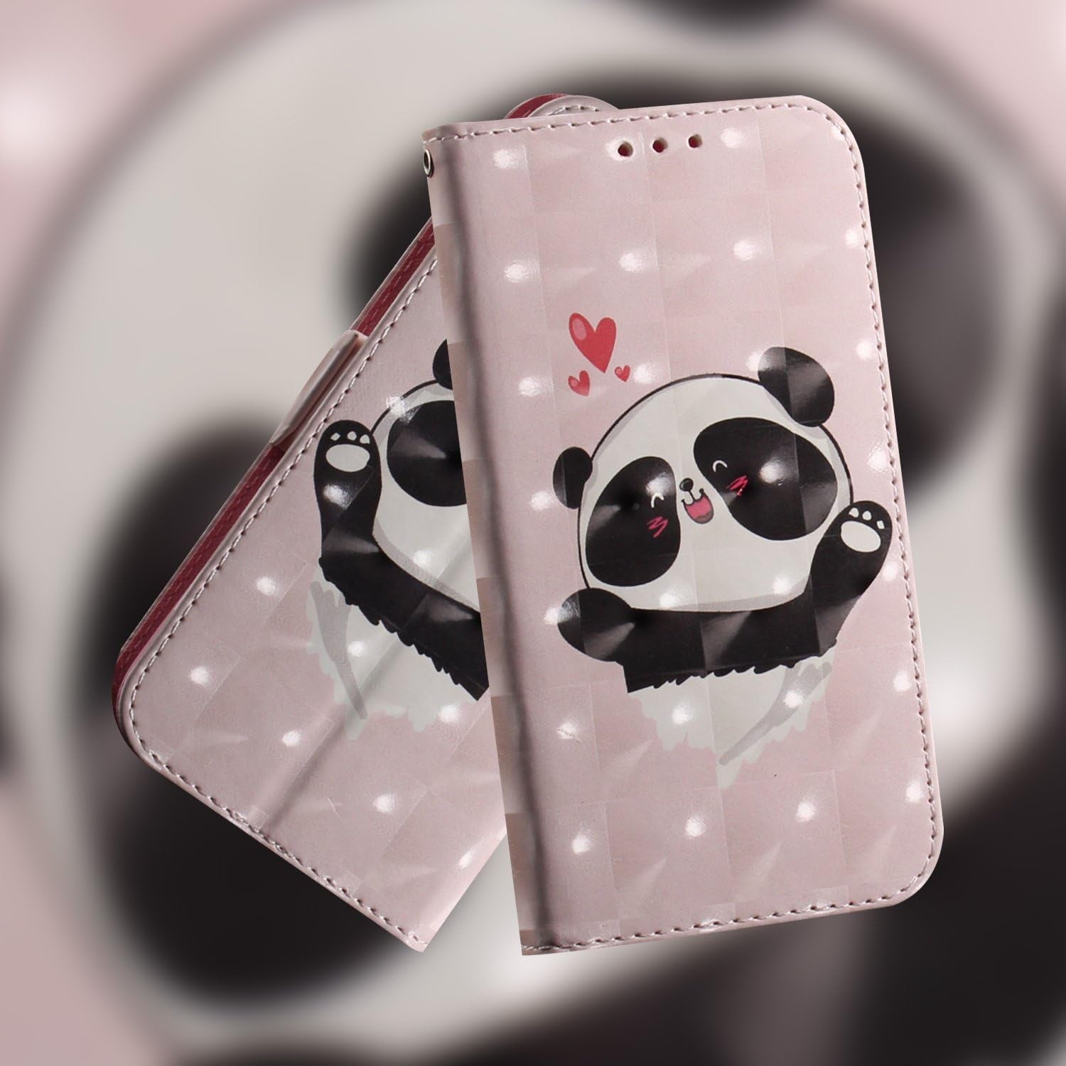 COTDINFORCA Compatible with LG G7 Thinq 2018 Case Wallet Premium PU Leather Case 3D Creative Painted Design Full-Body Protective Compatible with LG G7 / LG G7 Thinq. PU- Love Panda Pattern  COTDINFORCA   