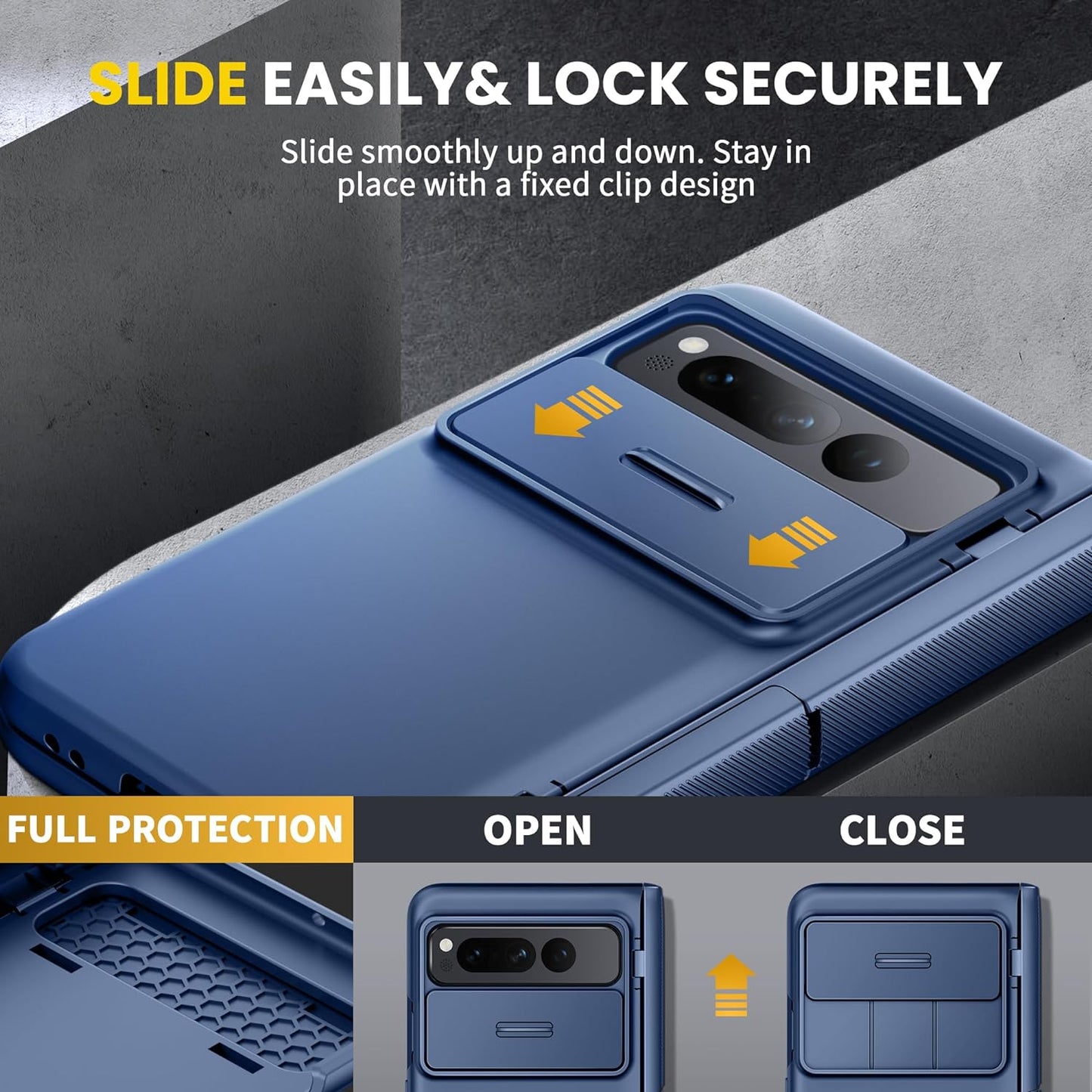 Tongate for Pixel Fold Case, [Built-In Slide Camera Cover & Screen Protector] [Hinge Protection] Military Grade Matte Phone Case with Hidden Kickstand for Google Pixel Fold 5G (2023), Blue  Tongate   
