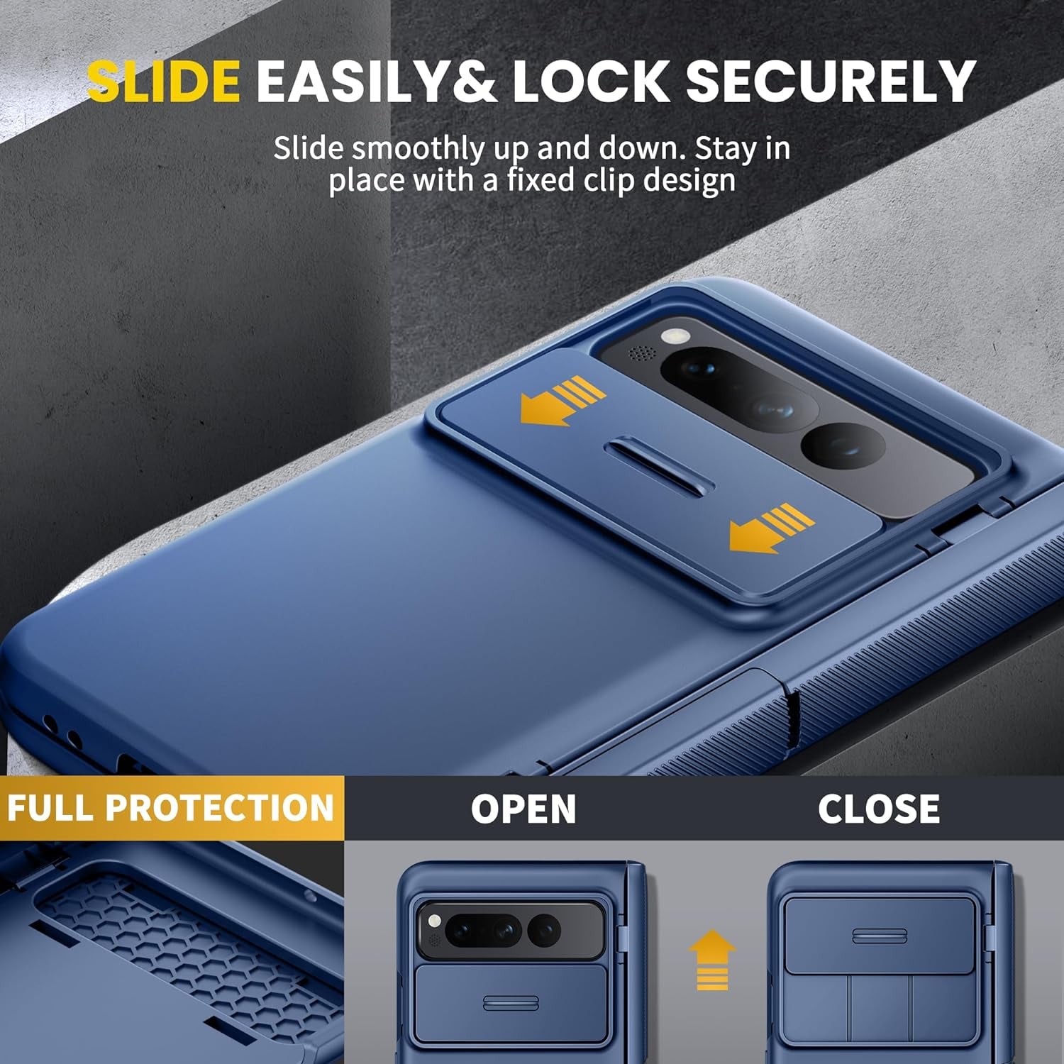 Tongate for Pixel Fold Case, [Built-In Slide Camera Cover & Screen Protector] [Hinge Protection] Military Grade Matte Phone Case with Hidden Kickstand for Google Pixel Fold 5G (2023), Blue  Tongate   