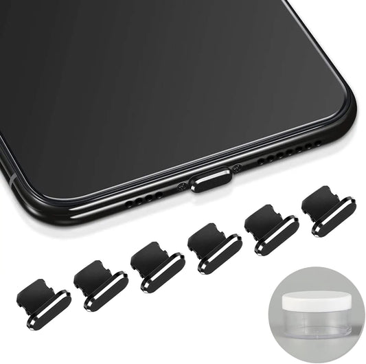 6-Pack Aluminum Anti-Dust Plugs for Iphone 13 12 Pro Max 11 XR XS 7 8 plus Airpods Dust Cover for Lightning Charging Port with Mini Storage Case (Black)  LYRYBEYCA   