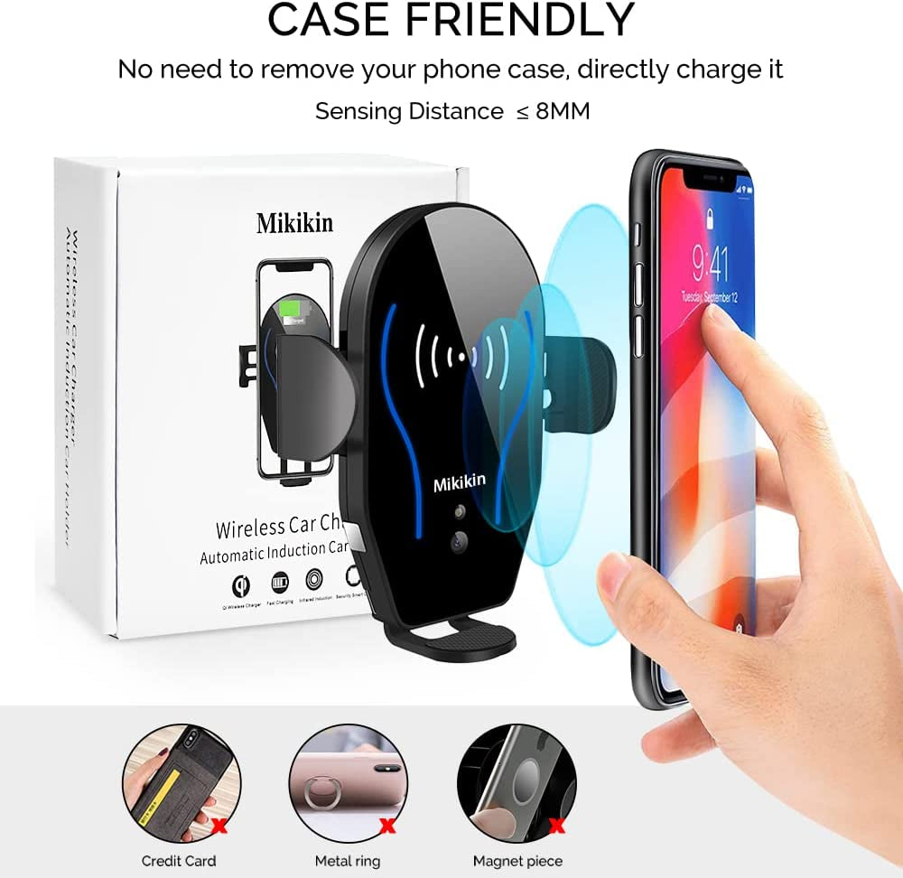 Wireless Car Charger Mount, Mikikin Auto-Clamping Qi 10W 7.5W Fast Charging Car Phone Holder Air Vent Compatible with Iphone 14 13 12 Pro Max Mini 11 XR XS X, Samsung Galaxy S23 S22 S21+ S10+ Note 20  Mikikin   