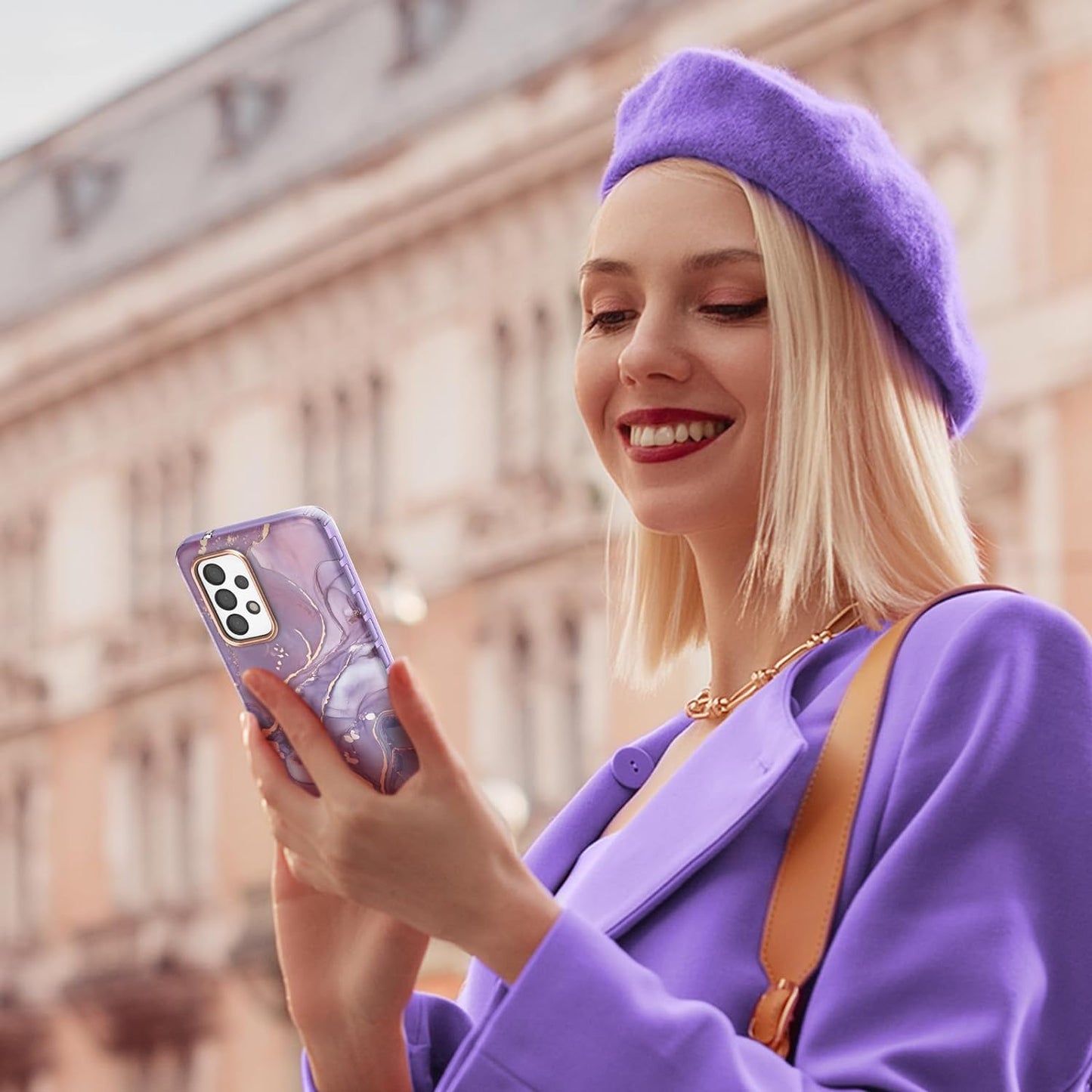 Chvelop Case Compatible with Samsung Galaxy A53 5G (2022 Released), Marble Stylish Slim Soft TPU, Full Body Protective with Built-In Screen Protector, Shockproof Cover for A53, 6.5 In, River/Purple  Chvelop   