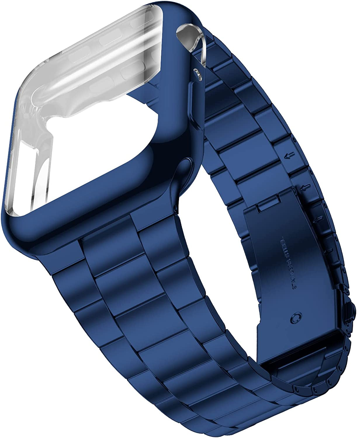 Wolait Compatible with Apple Watch Band 42Mm 44Mm 45Mm 49Mm 38Mm 40Mm 41Mm with Case, Upgraded Business Stainless Steel Band with Screen Protector Cover for Iwatch Series 8/7/6/SE Series 5/4/3/2/1  Wolait Blue 38mm 