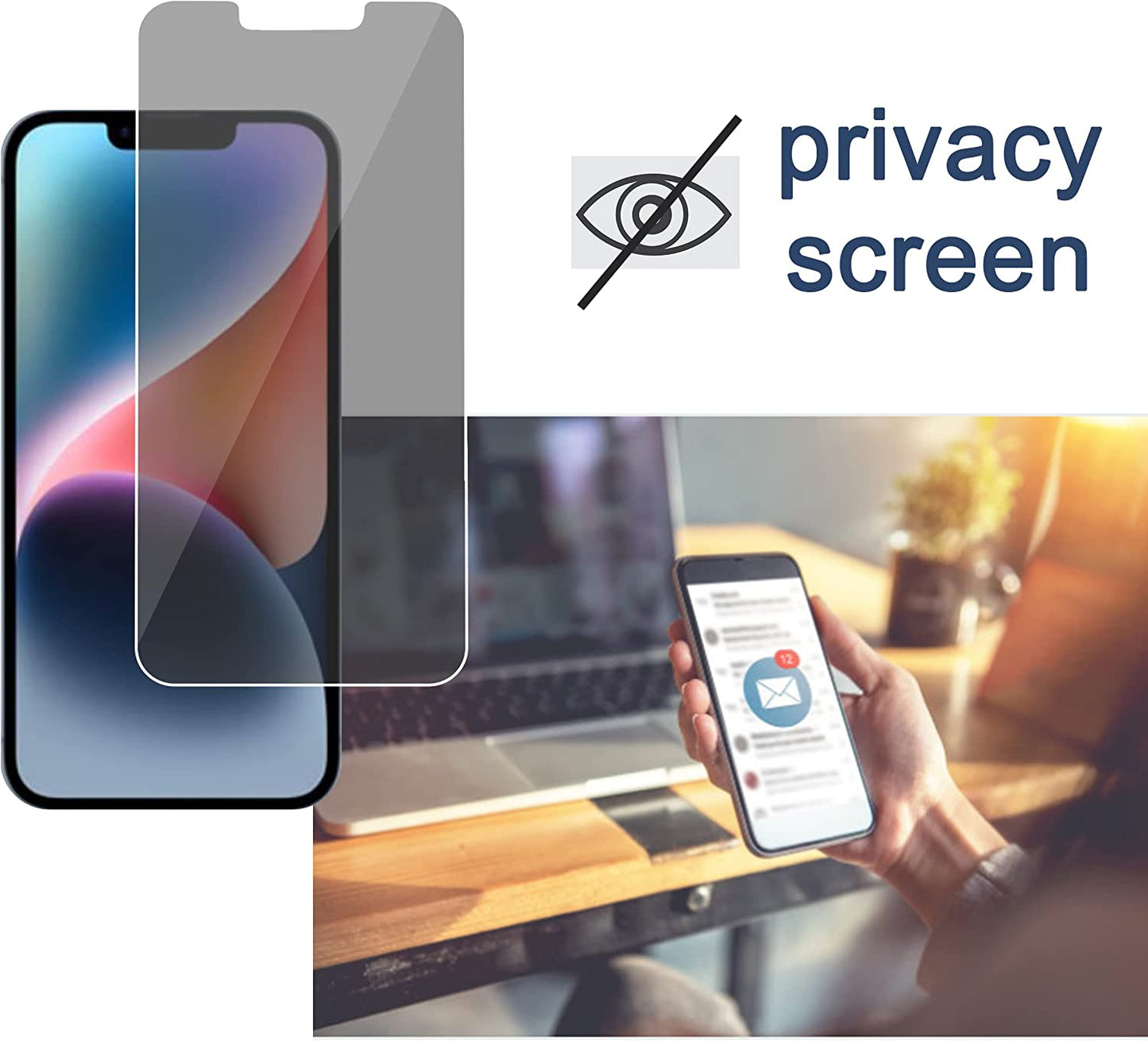 Ailun 2 Pack Privacy Screen Protector for Iphone 14[6.1 Inch] + 2 Pack Camera Lens Protector, anti Spy Private Tempered Glass Film, Case Friendly, [9H Hardness] - HD [Black] [4 Pack]  Ailun   