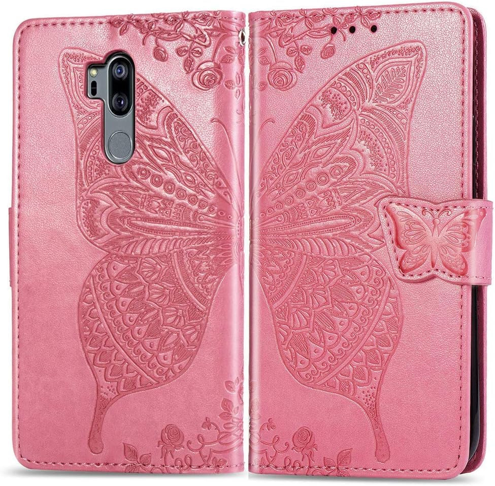 LHYIN LG G7 Case,Flip Wallet PU Leather Embossed Flower Butterfly Case Folding Kickstand Cover with Card Slots for LG G7 Thinq/Lg G7 [Purple]  LHYIN Lg G7-07  