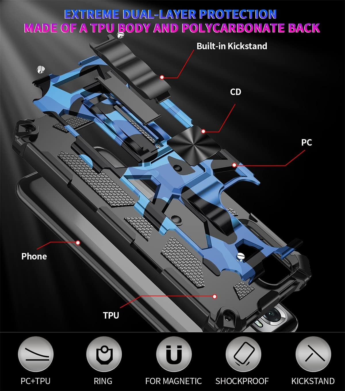 Tncavo Camouflage Case for Xiaomi Redmi Note 12 Pro 5G with Stand, Military Grade Heavy Duty Armor Cases Shockproof Protection Phone Cover for Xiaomi Poco X5 Pro/Redmi Note 12 Pro 5G MC Blue Camo  Tncavo   