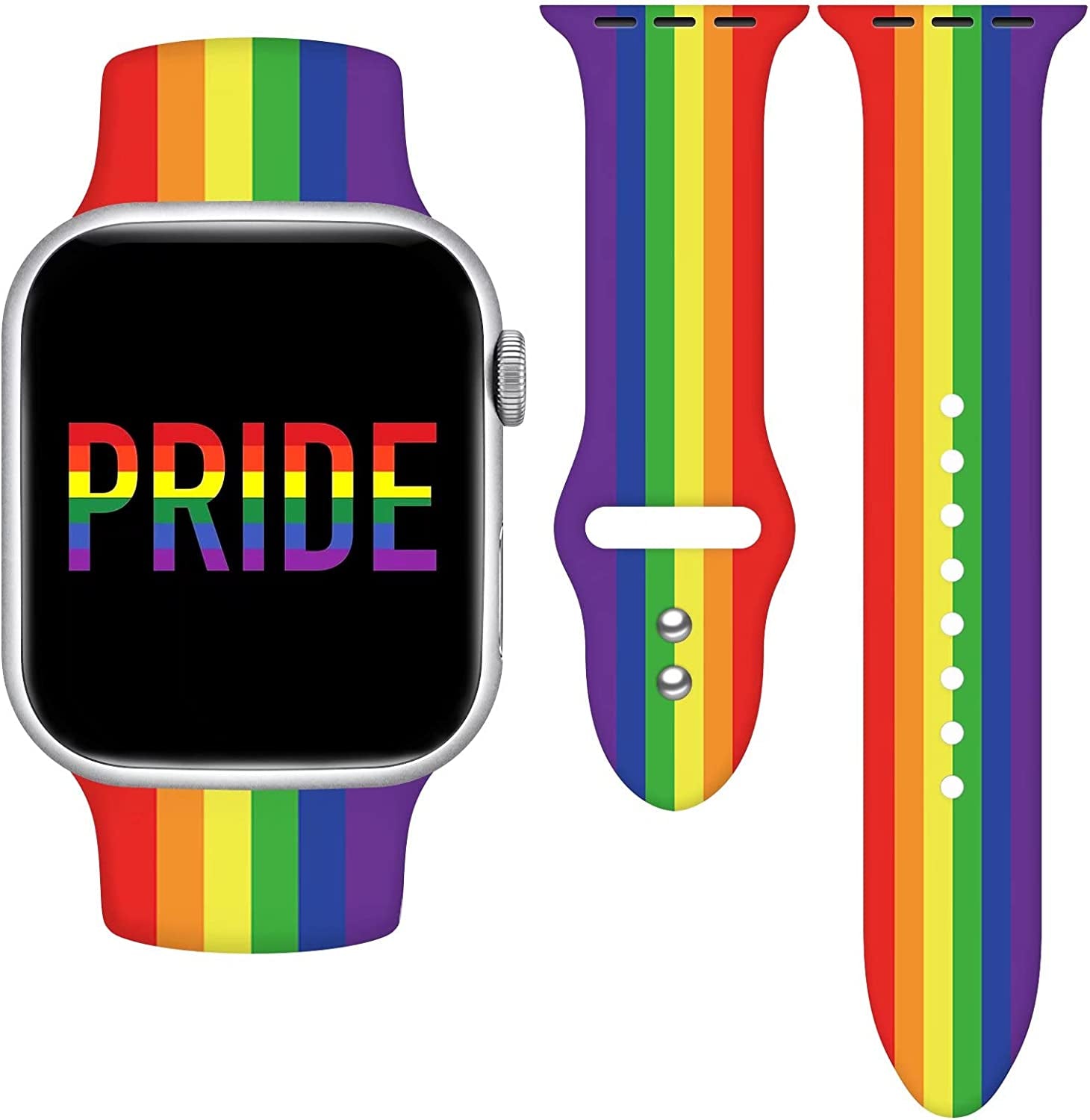 Vieeki Pride Watch Band Compatible with Apple Watch 38Mm 40Mm 41Mm 42Mm 44Mm 45Mm 49Mm Replaceable Silicone Smartwatch Straps for Iwatch Series Ultra SE 8 7 6 5 4 3 2 1  Vieeki Rainbow 42mm/44mm/45mm 