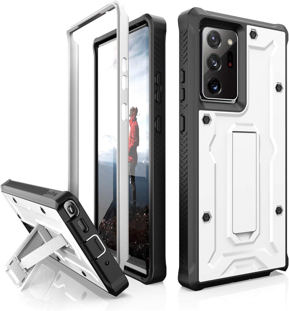 Armadillotek Vanguard Compatible with Samsung Galaxy Note 20 Ultra 5G Case (2020 Release) Military Grade Full-Body Rugged with Built-In Kickstand [Screenless Version] - Black  ArmadilloTek White  
