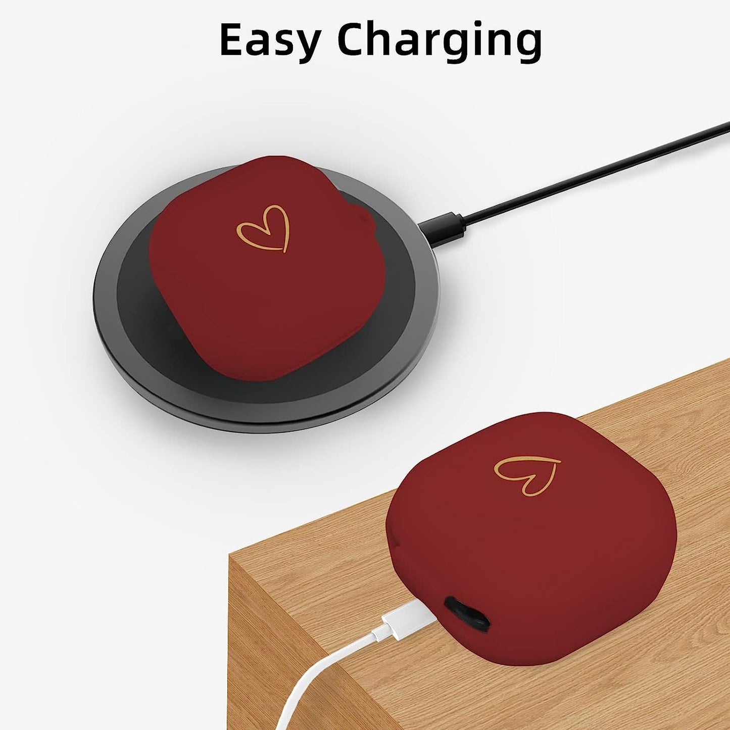 AIIEKZ Compatible with Samsung Galaxy Buds 2 / Buds Pro/Buds Live/Buds 2 Pro, Soft Silicone Case with Gold Heart Pattern with Cute Butterfly Keychain for Girls Women (Burgundy)  AIIEKZ   