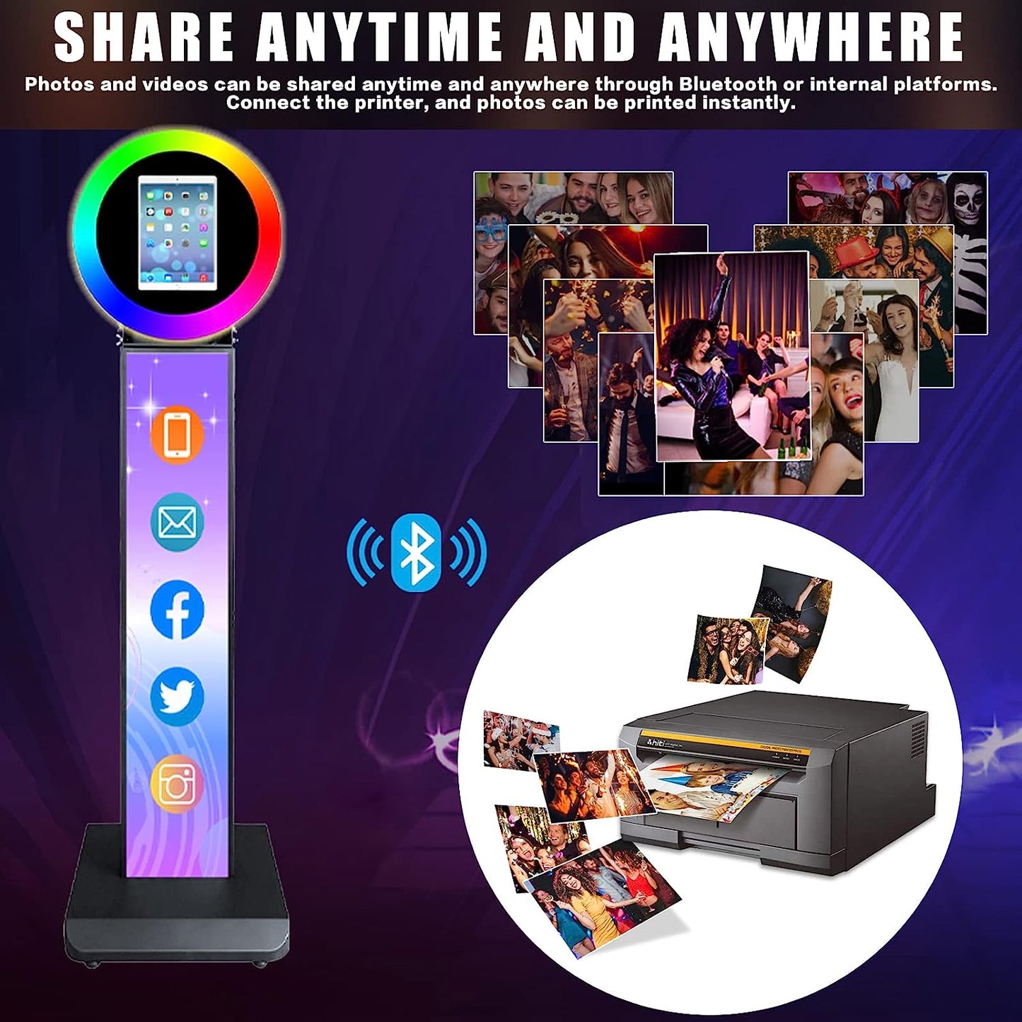 NETSOLAR Portable Photo Booth for 10.2'' Ipad Stand Shell Metal Selfie Photobooth Machine with Adjustable RGB LED Light Ring Free Custom Logo for Parties Wedding Exhibition Rental Business (Black)  NETSOLAR   