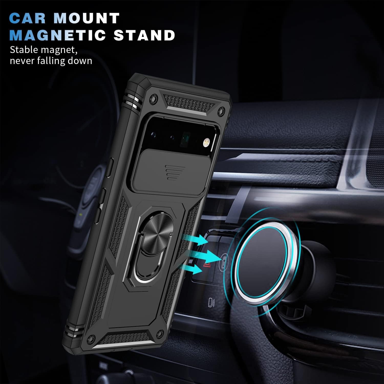 IYTRRYH for Google Pixel 6 Pro Case 5G with Tempered Glass Screen Protector with Magnetic Car Kickstand Ring&Camera Cover Shockproof Military Grade Drop Heavy Duty Protection Men Pixel 6 Pro 6.7'Black  IYTRRYH   