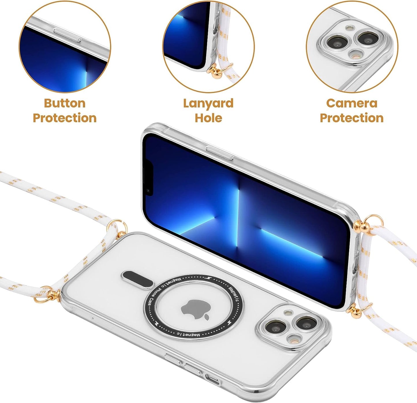 ZCDAYE Magnetic Clear Case for Iphone 13, [Compatible with Magsafe] [Lens Protector] Crossbody Adjustable Neck Lanyard Phone Case Premium TPU Shockproof Cover for Iphone 13(6.1 Inches) - Sliver  ZCDAYE   